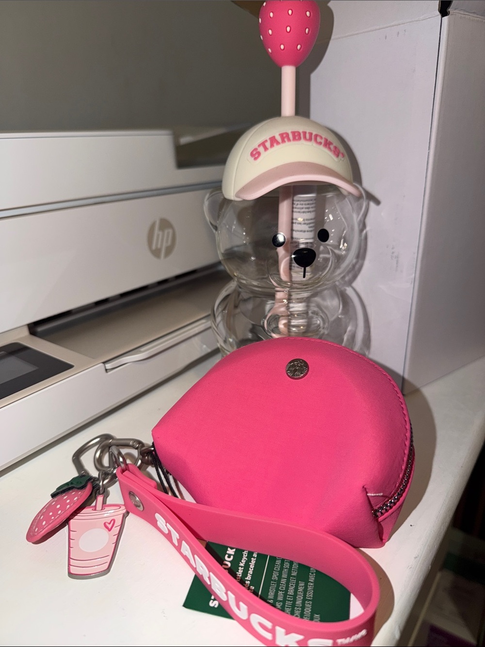 Starbucks Clear Bear Kids Straw Bottle with Pink Accents included the pink bag